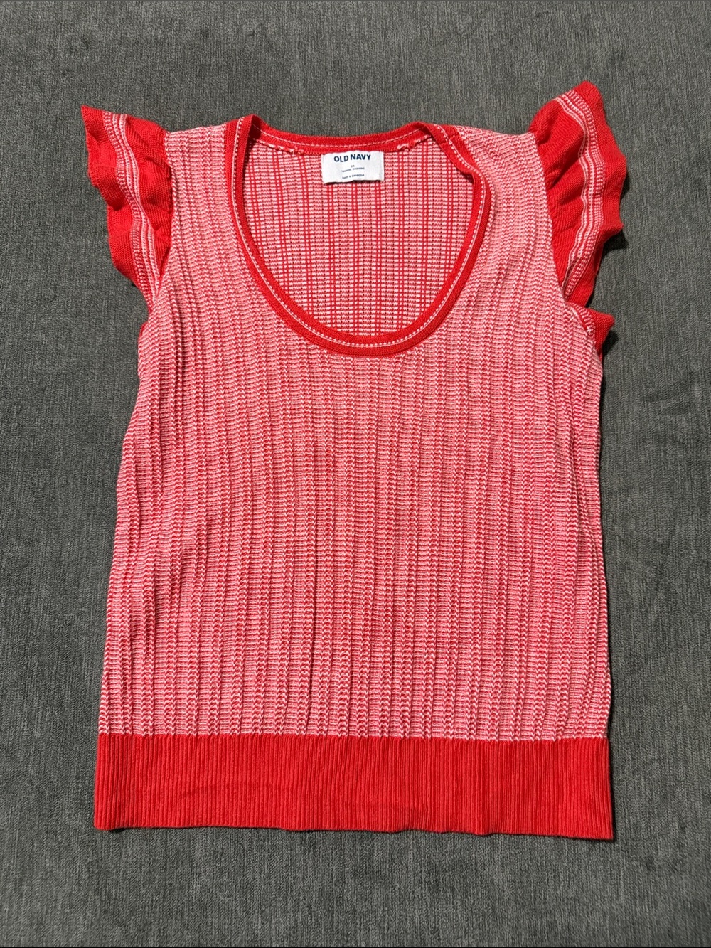 Old Navy Red and White Ruffle Sleeve Knit Tank